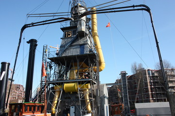 Fototapeta na wymiar oil collection platform.old industrial system. control unit. energy storage