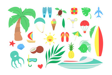 Naklejka premium Beach set. Collection of summer vacation stuff