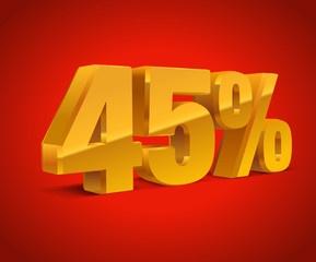 40% percent off, sale white background, golden-yellow metall object 3D. Eps10 Vector.