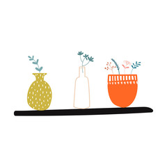 Hand drawn house plants and flowers. Scandinavian style