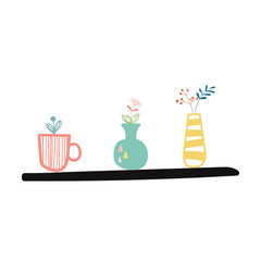 Hand drawn house plants and flowers. Scandinavian style