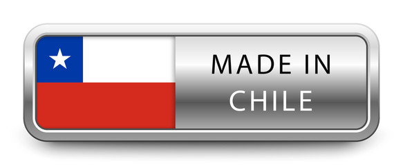 MADE IN CHILE metallic badge with national flag isolated on white background
