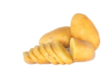potato cut slice on white background.