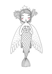 Cute cartoon little mermaid. Siren. Sea theme.