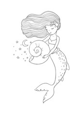 Cute cartoon little mermaid. Siren. Sea theme.