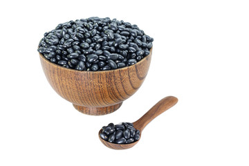 Black bean in bowl on white background.