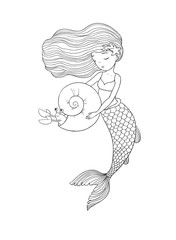 Cute cartoon little mermaid. Siren. Sea theme.