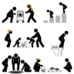 Pictogram scene of looking down and bending forward