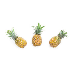 Pineapple fruits isolated on white background. Flat lay, top view. Natural concept.
