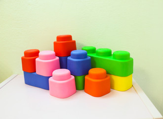 building kit. details of different form from plastic color children's designer for construction.