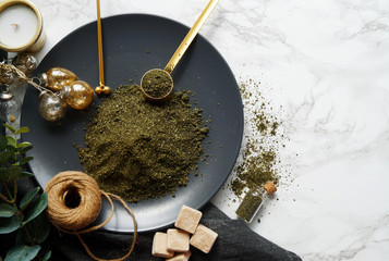 Green matcha tea powder  