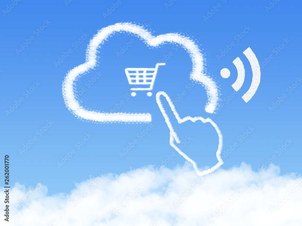 Wall mural cloud computing concept.click shopping cart cloud shape