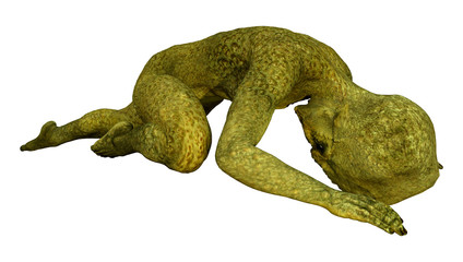 3D Rendering Green Alien on White