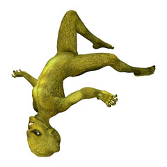 3D Rendering Green Alien on White