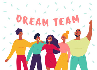 Fototapeta na wymiar Dream team text. Group of young people, teamwork.