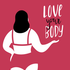 Love your body concept. Fat woman in swimsuit