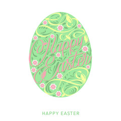 Happy Easter Egg with text. Easter greeting card.