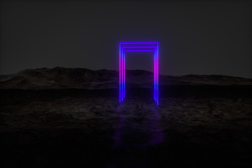 colorful glowing lines with dark mountain background, 3d rendering