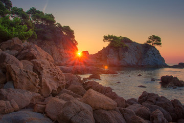 Lloret de mar seascape. Costa Brava coast, Spain. Sea beach landscape at dawn