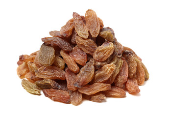 brown raisin stacked together on white background