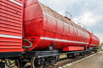 Naklejka premium Red fire train on the track.