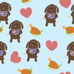 Dog dreams about meat, vector illustration
