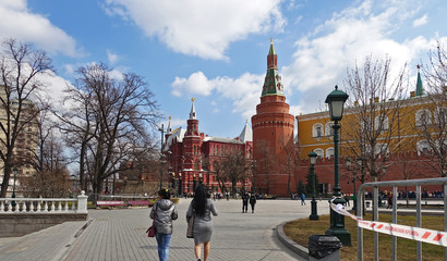 View of the Kremlin and the Historical Museum of the Alexander Garden in Moscow