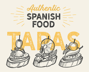 Spanish illustrations - tapas for restaurant - obrazy, fototapety, plakaty