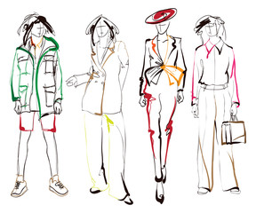 Stylish fashion models. Pretty young girls. Fashion womans Sketch