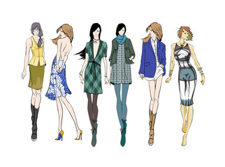 Stylish fashion models. Pretty young girls. Fashion womans Sketch