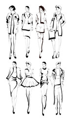 Stylish fashion models. Pretty young girls. Fashion womans Sketch