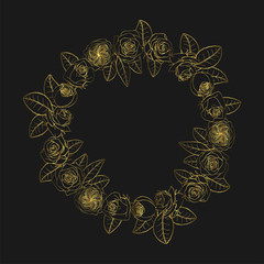 Hand drawn doodle style rose flowers wreath. floral design element.