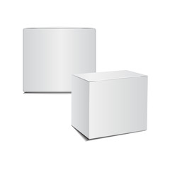 Mockup White Cardboard Plastic Package Box. Illustration Isolated On White Background. Set of Mock Up Template