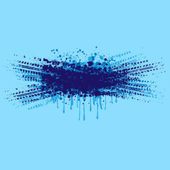 Grunge ink splash tire tracks isolated on blue background