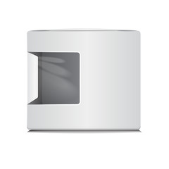 White Cardboard Plastic Package Box With Window. Illustration Isolated On White Background. Mock Up Template