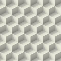 Seamless gray abstract pattern isometric cubes with light and shadow. Vintage retro realistic 3d minimal geometric shape wall background. Eps 10 paper art texture illustration. Fabric squares print