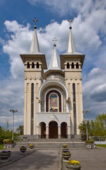 Scenic view of Orthodox Cathedral of the Archangels Michael and Gabriel in Sighet, Maramures, Romania