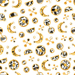 watercolor seamless pattern golden chain elements and skin. Watercolor hand drawn fashion texture golden chain.