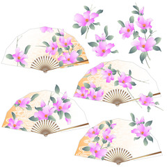 Japanese style floral design folding fan,