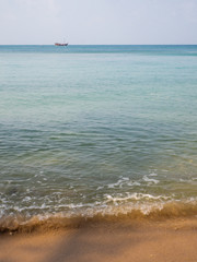 Motor boat on the surface of the sea near the island. Koh Phangan. Thailand
