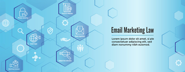 Fototapeta na wymiar Email Marketing Rules and Regulations Icon Set & Web Header Banner