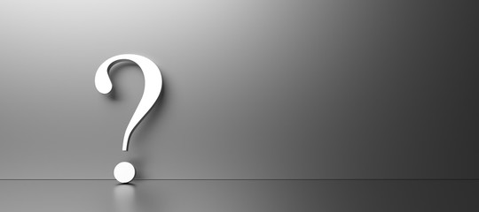 White question mark on black background with empty space on right side. 3D Rendering