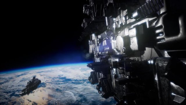 flying an animated space station. 3d rendering