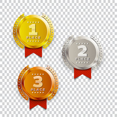 1st, 2nd, 3rd place logo's with laurels and ribbons. Vector illustration.