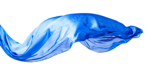 Fototapeta premium Smooth elegant blue transparent cloth isolated on white background.