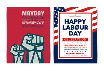 Set of Happy Labour Day poster templates. Vector illustration.