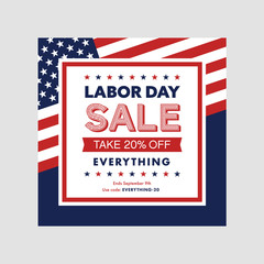 Labor day sale banner template with flag. Vector illustration.