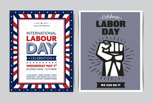 Set of Happy Labour Day poster templates. Vector illustration.