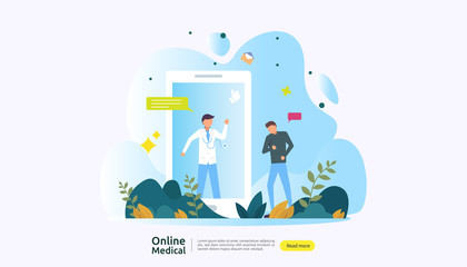 Flat online medical advice or health care service. Call doctor support concept with people character. template for web landing page, banner, presentation, social, poster, ad, promotion or print media