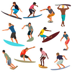 Surfers vector illustration set